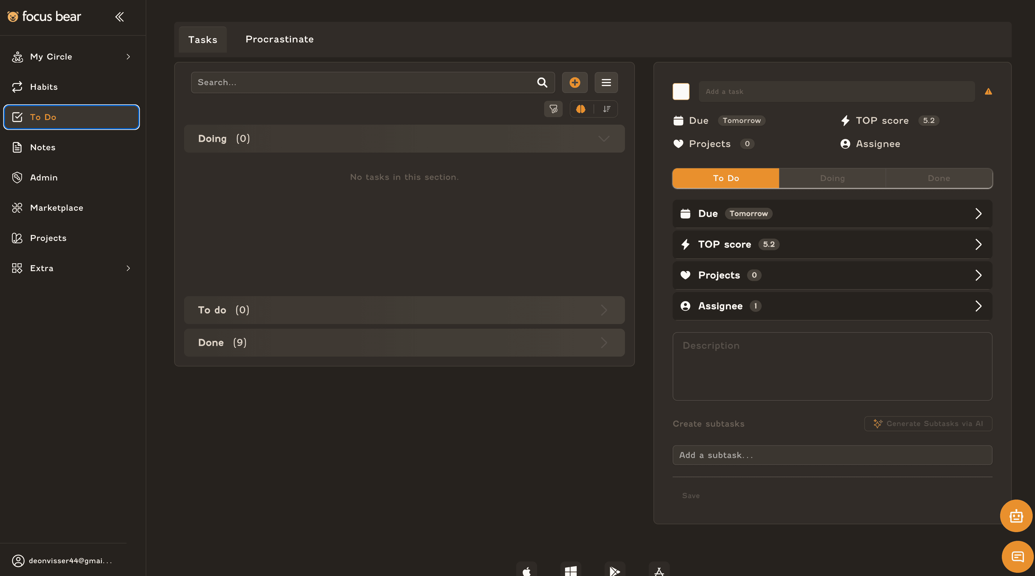 Focus Bear Dashboard — Productivity App for AuDHD